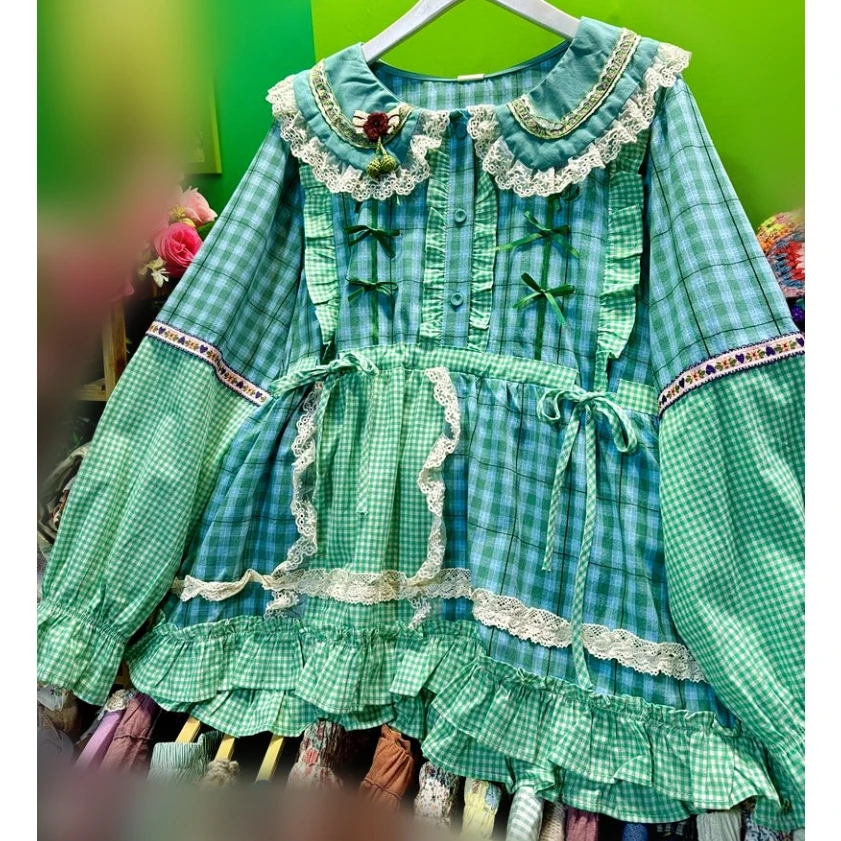 Women Vintage Plaid Patchwork Ruffled Lace Bow Korean Trendy Blouse Kawaii Lolita Mori Girl Cottage Sweet Edwardian Rococo Short
Women Vintage Plaid Patchwork Ruffled Lace Bow Korean Trendy Blouse Kawaii Lolita Mori Girl Cottage Sweet Edwardian Rococo Short