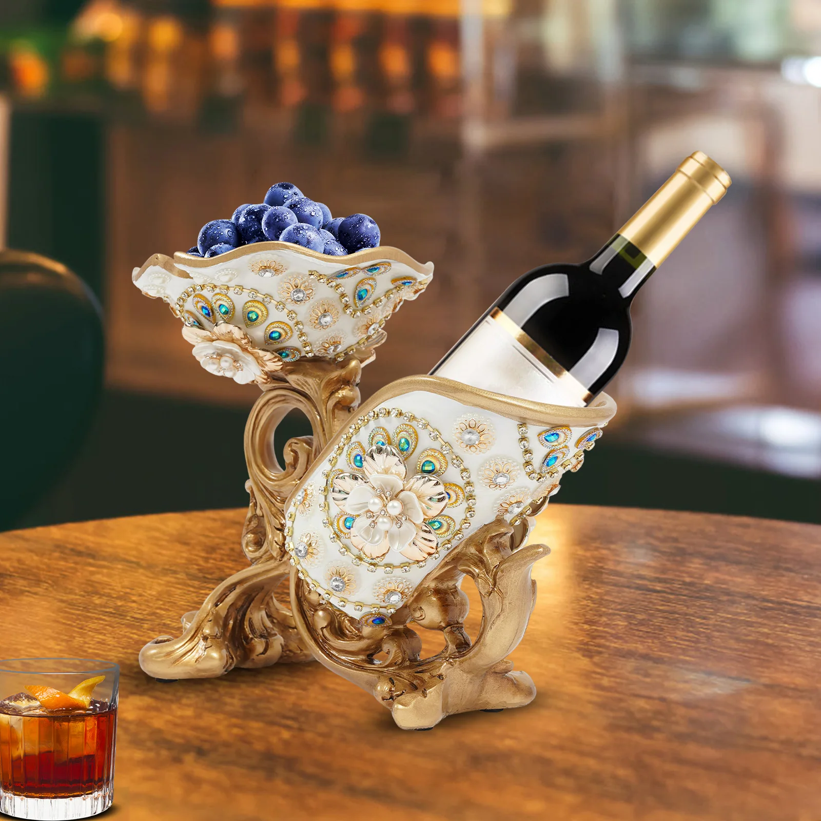 Golden Acrylic Wine Bottle Holder, Decorative Countertop Rack for Wine Glasses & Bottles with Rhinestone Design, European Style
Golden Acrylic Wine Bottle Holder, Decorative Countertop Rack for Wine Glasses & Bottles with Rhinestone Design, European Style