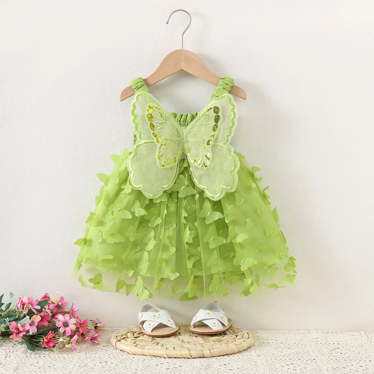 One-piece Girl Dress Butterfly 3D Green Strap Dress 6M-3y Toddler Clothing Elasticity Fairy Costume Infant Puffy Birthday Gowns
One-piece Girl Dress Butterfly 3D Green Strap Dress 6M-3y Toddler Clothing Elasticity Fairy Costume Infant Puffy Birthday Gowns