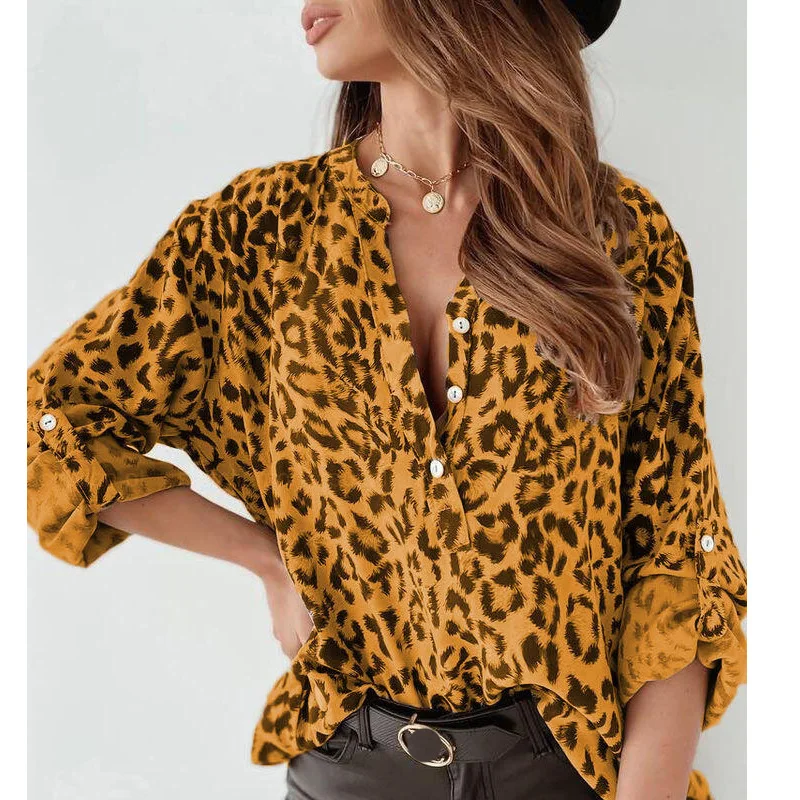Summer Leopard Pattern Printed Shirt Women Polo Collar Long Sleeve Single Breasted Shirt Casual Fashion Loose Fitting Office
Summer Leopard Pattern Printed Shirt Women Polo Collar Long Sleeve Single Breasted Shirt Casual Fashion Loose Fitting Office