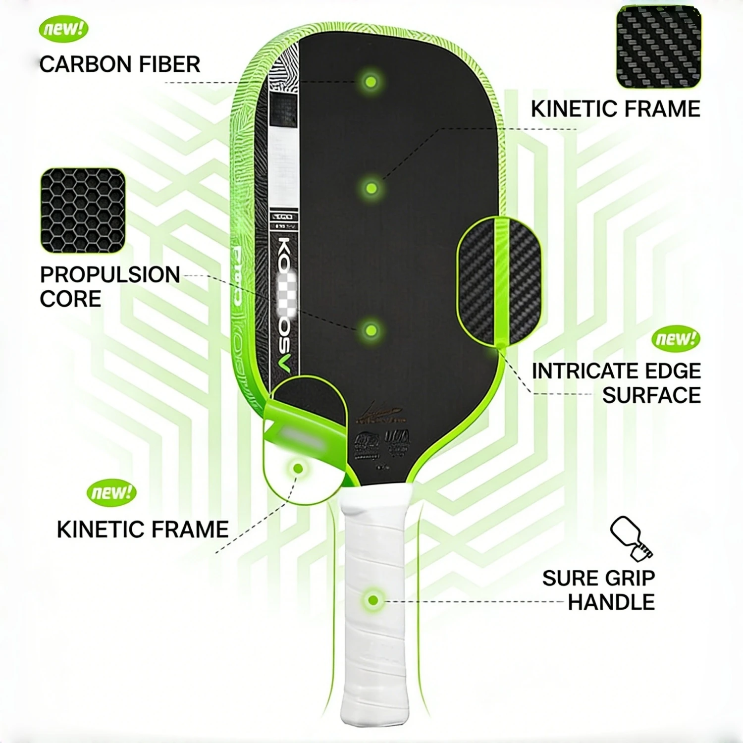 PROV Carbon Fiber Pickleball Paddle Gen5 - Kinetic Frame for Lightweight Power, Shock Absorption & Precision Control
PROV Carbon Fiber Pickleball Paddle Gen5 - Kinetic Frame for Lightweight Power, Shock Absorption & Precision Control