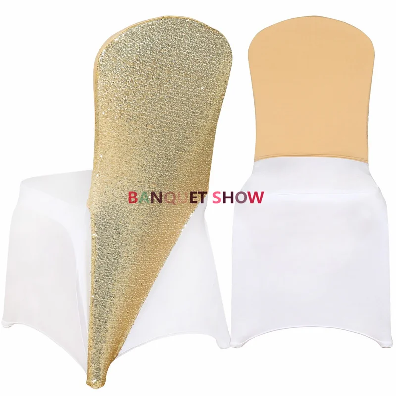 Чехол-накидка на стул из лайкры и спандекса с золотистой и серебристой отделкой и пайетками для декора свадебных мероприятий
Чехол-накидка на стул из лайкры и спандекса с золотистой и серебристой отделкой и пайетками для декора свадебных мероприятий