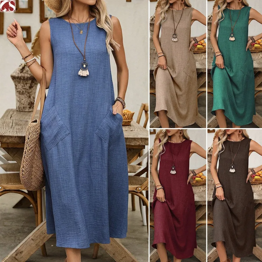 【New style】European and American - women's clothing spring and summer pullover round neck sleeveless pocket long dress loose
【New style】European and American - women's clothing spring and summer pullover round neck sleeveless pocket long dress loose