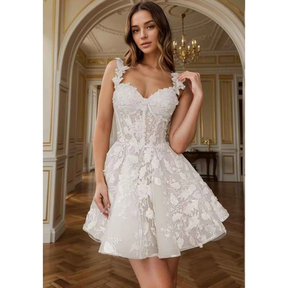 Lace Applique Mini Wedding Dress A-Line Spaghetti Straps Backless Sexy Short Wedding Dresses for Bride Bridesmaid Beach
Lace Applique Mini Wedding Dress A-Line Spaghetti Straps Backless Sexy Short Wedding Dresses for Bride Bridesmaid Beach