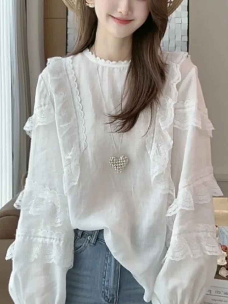 Korean Style Lace Splice Long Sleeve Women's Shirt Loose Slimming Fashionable Casual Spring Summer New Arrival Top Trendy
Korean Style Lace Splice Long Sleeve Women's Shirt Loose Slimming Fashionable Casual Spring Summer New Arrival Top Trendy
