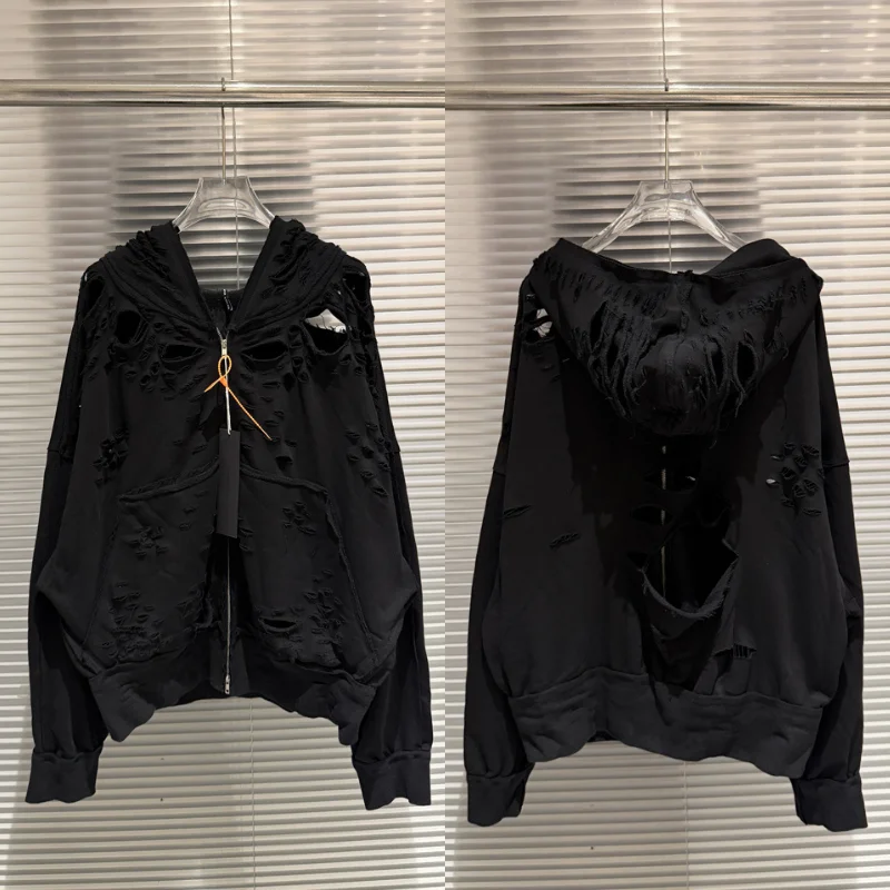 High Quality Ripped Hole Zipper Sweatshirts Hip Hop Woman Hoodies Streetwear Men Clothing
High Quality Ripped Hole Zipper Sweatshirts Hip Hop Woman Hoodies Streetwear Men Clothing