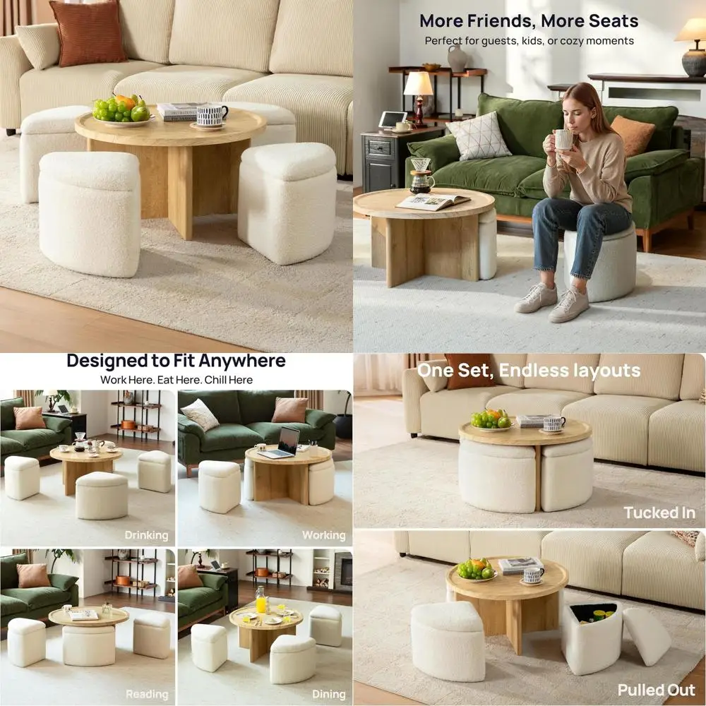 Square Coffee Table with Stool Storage, Wooden Ottoman Tables with 4 Storage Seats, Vintage-Style Coffee Table for Small Living
Square Coffee Table with Stool Storage, Wooden Ottoman Tables with 4 Storage Seats, Vintage-Style Coffee Table for Small Living