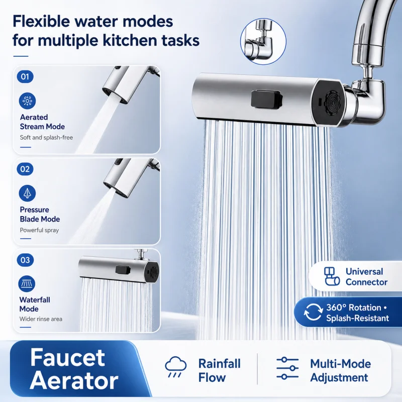 360° Swivel Waterfall Faucet Extender 4 Modes Anti Splash High Pressure Sink Aerator for Kitchen
360° Swivel Waterfall Faucet Extender 4 Modes Anti Splash High Pressure Sink Aerator for Kitchen