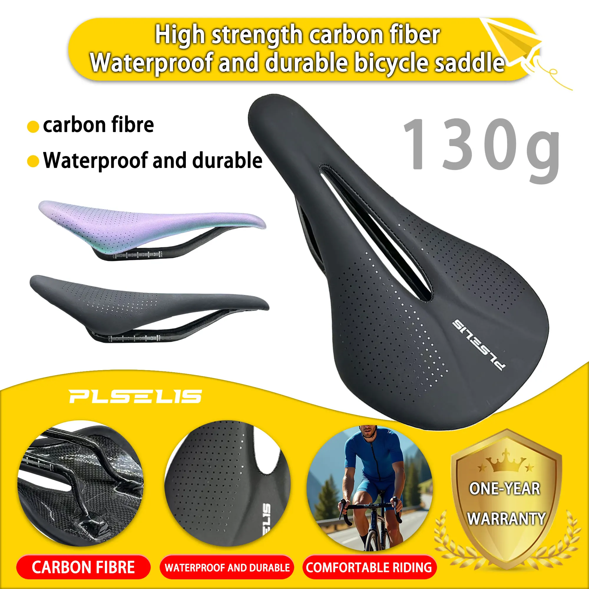 Plselis soft sponge road bike seat carbon fiber lightweight hollow breathable design, weighing only 130g road bike saddle.
Plselis soft sponge road bike seat carbon fiber lightweight hollow breathable design, weighing only 130g road bike saddle.