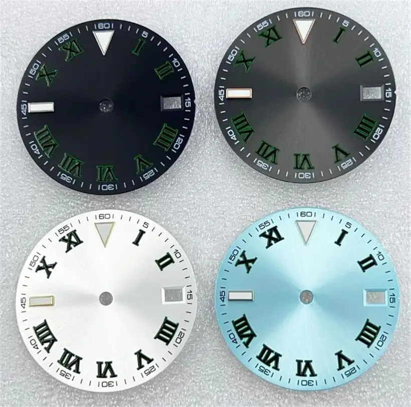 Циферблат с римскими цифрами 28,5 мм, подходит для механизмов NH35 NH36, зеленые светящиеся часы для мужчин, аксессуары для циферблата, запасные части
Циферблат с римскими цифрами 28,5 мм, подходит для механизмов NH35 NH36, зеленые светящиеся часы для мужчин, аксессуары для циферблата, запасные части