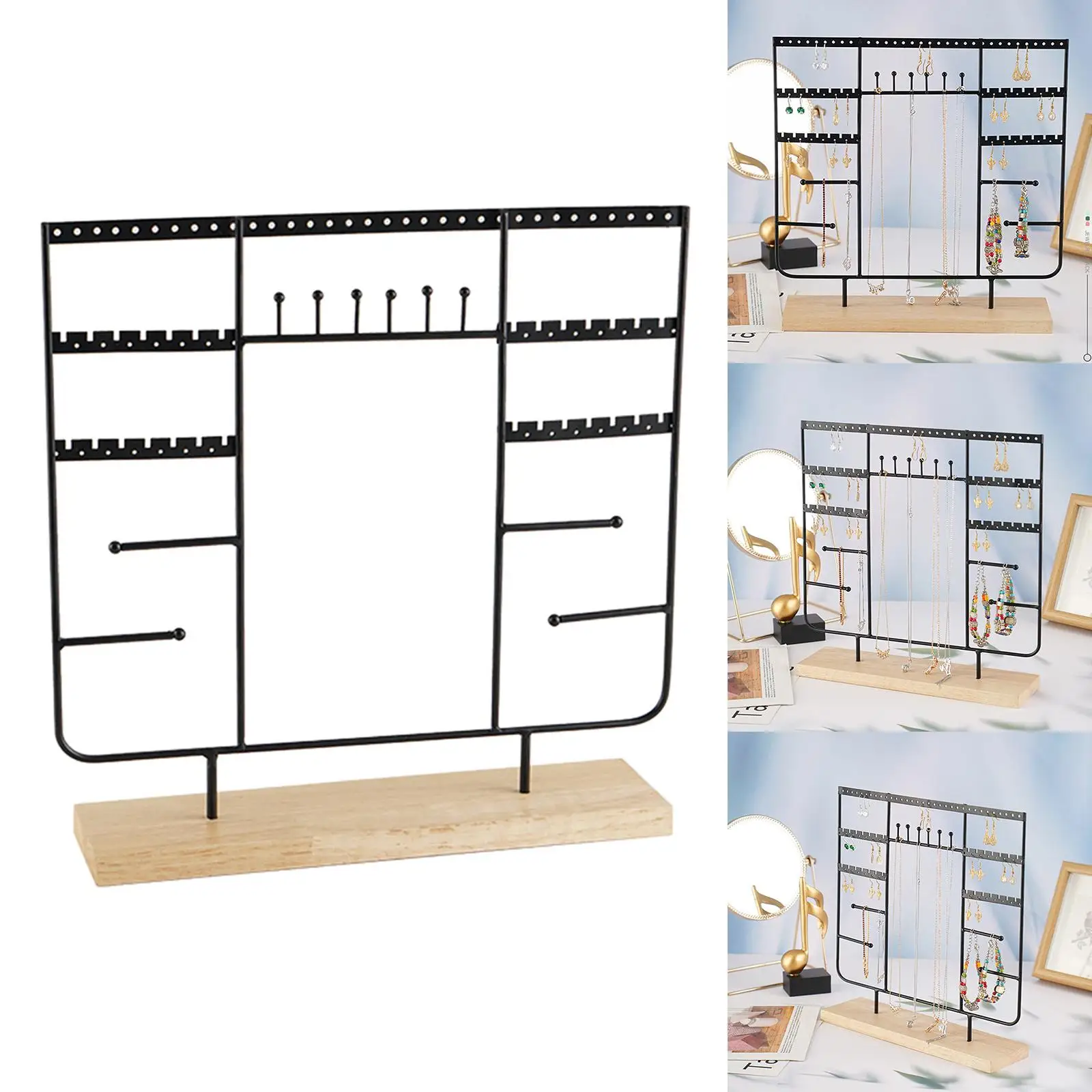 Jewelry Organizer Stand Metal with Wood Base with Holes for Pendant Chain
Jewelry Organizer Stand Metal with Wood Base with Holes for Pendant Chain