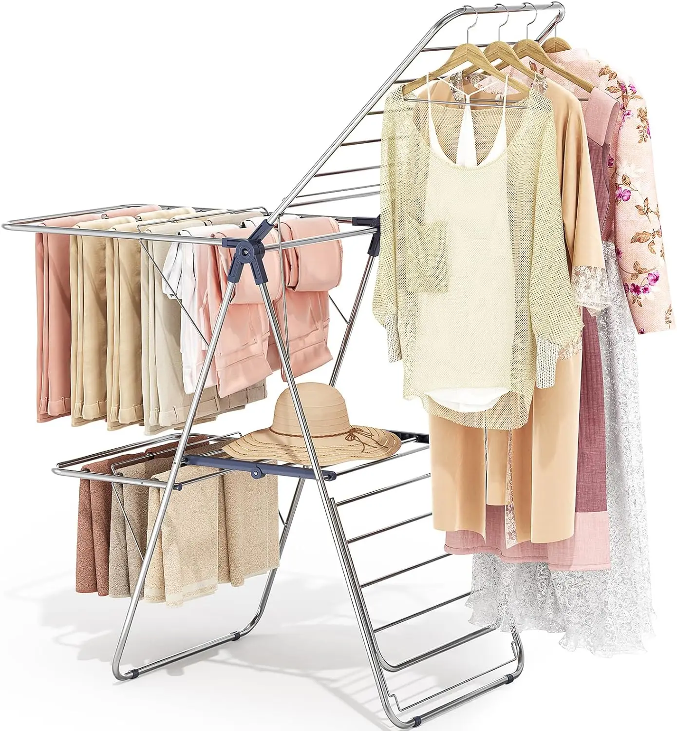 Clothes Drying Rack with 4 Wings, Stainless Steel Laundry Rack Height Adjustable, Foldable Gullwings for Indoor Outdoor Use, No
Clothes Drying Rack with 4 Wings, Stainless Steel Laundry Rack Height Adjustable, Foldable Gullwings for Indoor Outdoor Use, No