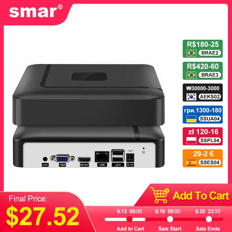 Smar H.265 CCTV NVR Face Detection 10CH 16CH 32CH 36CH Max 4K Output Security Video Recorder Motion Detect P2P Onvif XMEye APP
Smar H.265 CCTV NVR Face Detection 10CH 16CH 32CH 36CH Max 4K Output Security Video Recorder Motion Detect P2P Onvif XMEye APP