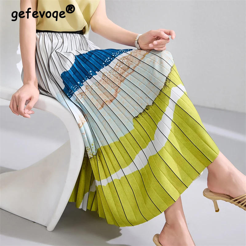 Women Fashion Vintage Ink Print Chic Elegant Party Pleated Midi Skirt Summer Luxury High Waist A Line Skirts Faldas Para Mujeres
Women Fashion Vintage Ink Print Chic Elegant Party Pleated Midi Skirt Summer Luxury High Waist A Line Skirts Faldas Para Mujeres