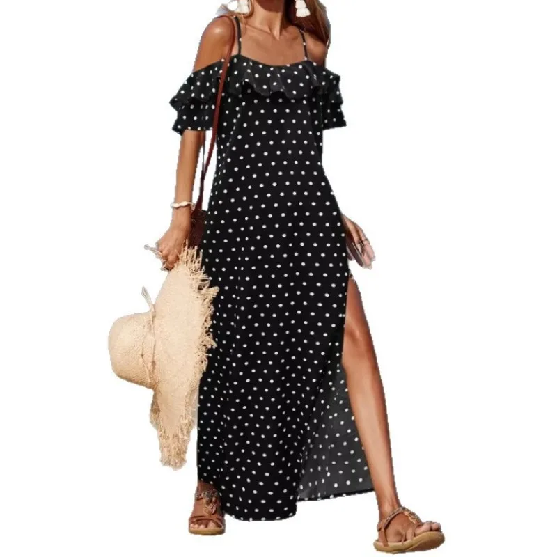 Women Polka Dot Off Shoulder Ruffle Maxi Dress Spaghetti Strap High Split Summer Beach Sundress Casual Holiday Long Dress
Women Polka Dot Off Shoulder Ruffle Maxi Dress Spaghetti Strap High Split Summer Beach Sundress Casual Holiday Long Dress
