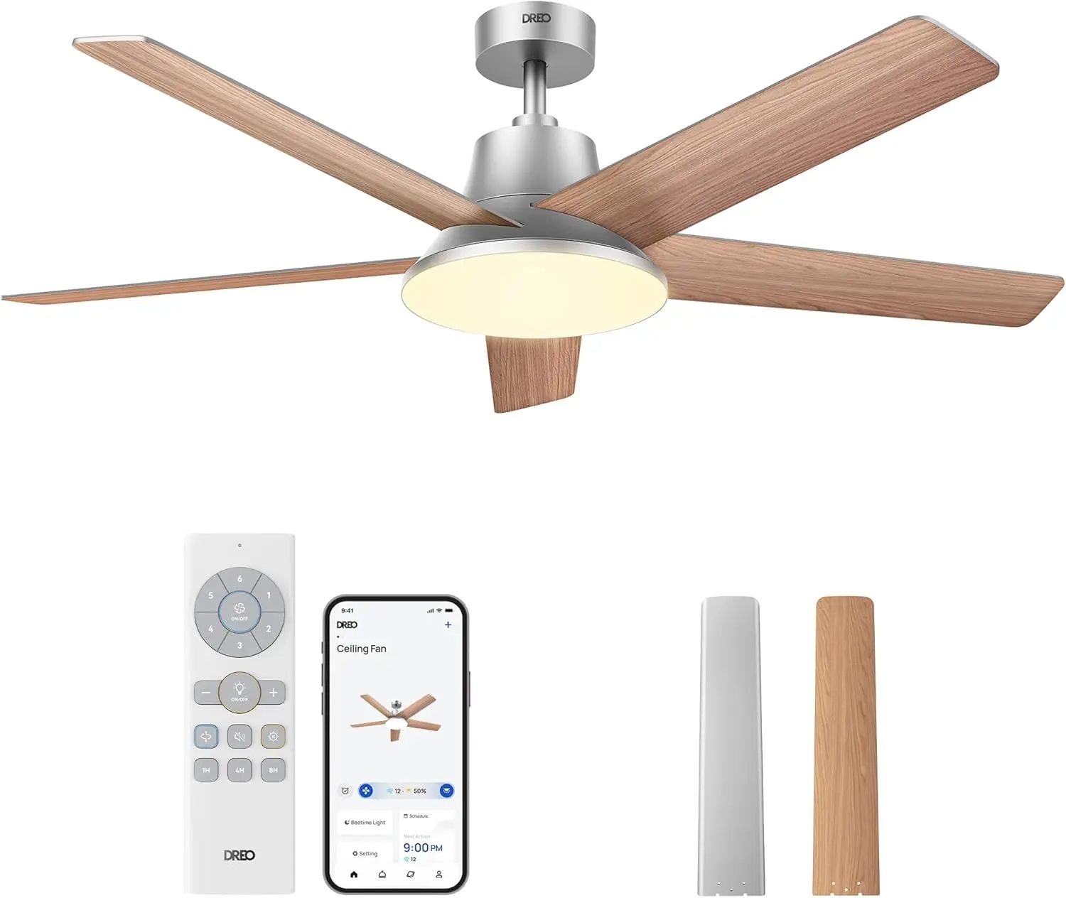 52" Smart Ceiling Fan with Lights, 12 Speeds, Dimmable LED, Quiet DC Motor, Remote/App/Alexa, Silver
52" Smart Ceiling Fan with Lights, 12 Speeds, Dimmable LED, Quiet DC Motor, Remote/App/Alexa, Silver