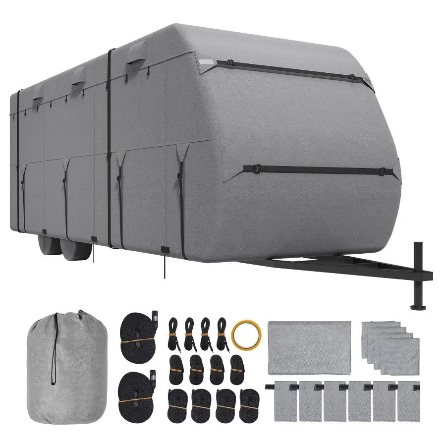 Travel Trailer Cover 20-22 ft RV Cover 4-Layer Non-Woven Fabric Camper Cover Waterproof Windproof and Rip-Stop Class A RV Cover
Travel Trailer Cover 20-22 ft RV Cover 4-Layer Non-Woven Fabric Camper Cover Waterproof Windproof and Rip-Stop Class A RV Cover