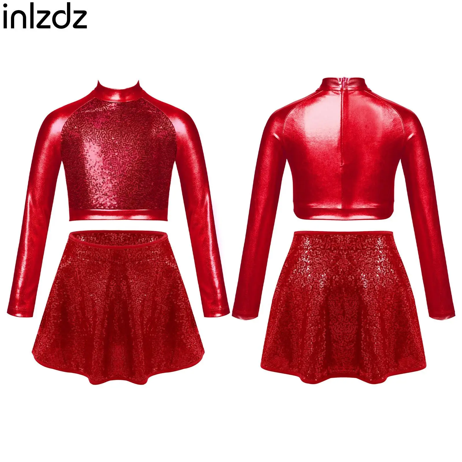 Kids Girls Jazz Latin Dance Costume Mock Neck Long Sleeve Front Sequin Crop Top with Shiny Sequins Adorned Skirt Performance Set
Kids Girls Jazz Latin Dance Costume Mock Neck Long Sleeve Front Sequin Crop Top with Shiny Sequins Adorned Skirt Performance Set