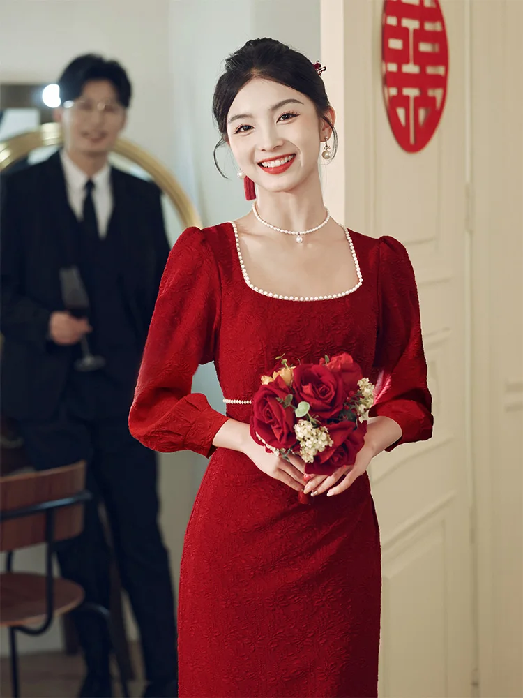 Red Wedding Dress Female Small Size Bride Beautiful Ceremony Dress Korean Style Zipper Design Bubble Sleeve mid Waist Dress
Red Wedding Dress Female Small Size Bride Beautiful Ceremony Dress Korean Style Zipper Design Bubble Sleeve mid Waist Dress