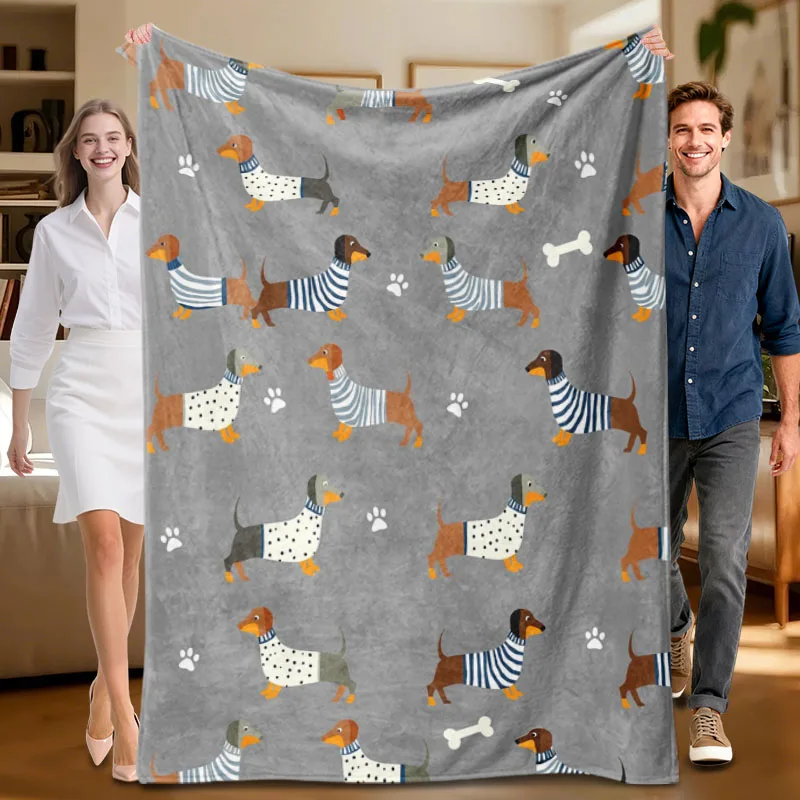 1 piece Dachshund-themed gray flannel blanket, soft, suitable for sofa, bed, office, all-season use.
1 piece Dachshund-themed gray flannel blanket, soft, suitable for sofa, bed, office, all-season use.