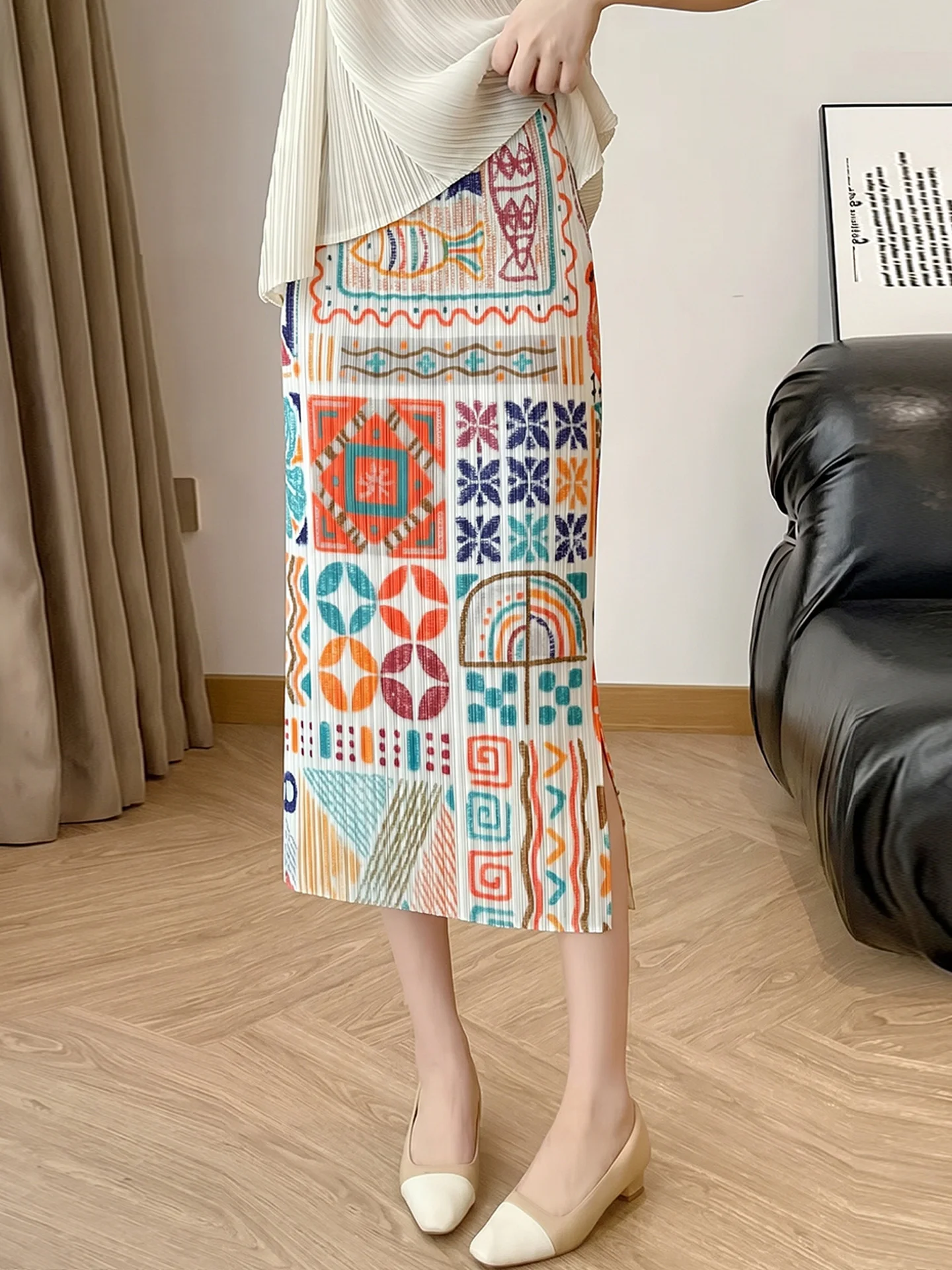 Bohemian Print Slimming Asymmetrical Hem Midi Skirt Women's Pleated High Waist Polyester Fiber Casual Style Skirt
Bohemian Print Slimming Asymmetrical Hem Midi Skirt Women's Pleated High Waist Polyester Fiber Casual Style Skirt