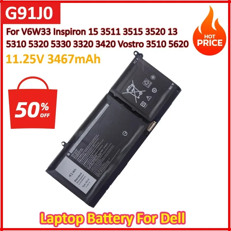 Новый аккумулятор для ноутбука G91J0 11,25 В 3467 мАч для Dell V6W33 Inspiron 15 3511 3515 3520 13 5310 5320 5330 3320 3420 Vostro 3510 5620
Новый аккумулятор для ноутбука G91J0 11,25 В 3467 мАч для Dell V6W33 Inspiron 15 3511 3515 3520 13 5310 5320 5330 3320 3420 Vostro 3510 5620