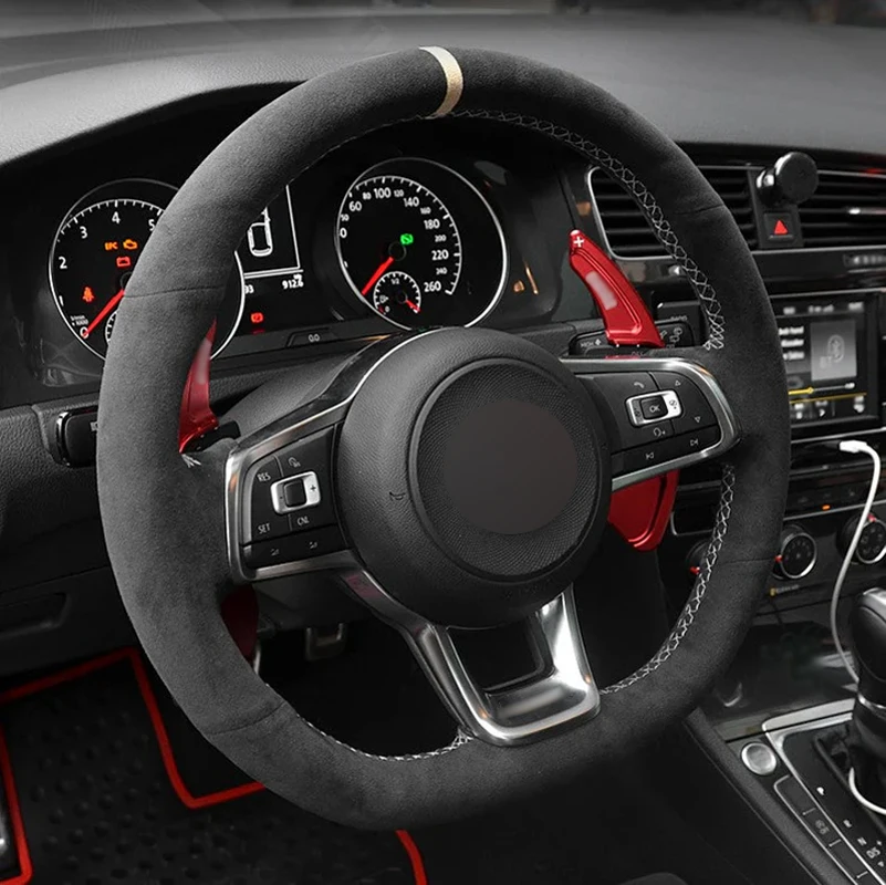 Alcantara Real Leather Steering Wheel Cover White Thread White Stripe Car Accessoires for Volkswagen GOLF 7 GTI R SCIROCCO POLO
Alcantara Real Leather Steering Wheel Cover White Thread White Stripe Car Accessoires for Volkswagen GOLF 7 GTI R SCIROCCO POLO