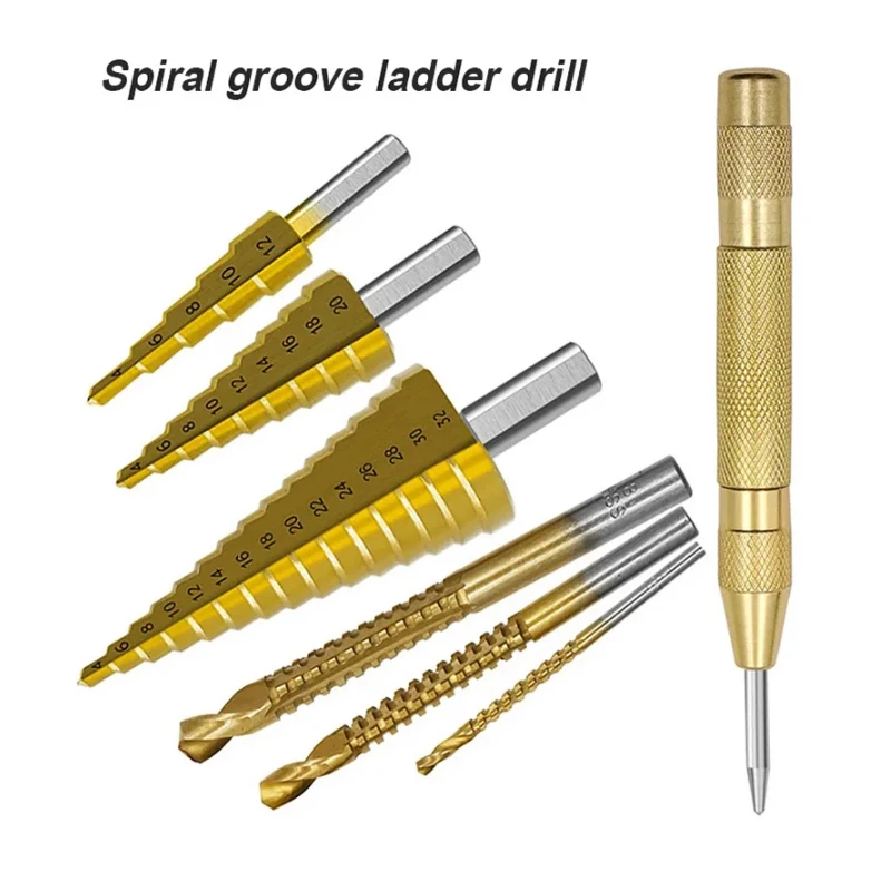 7-piece/set stepper drill bit slotting center punching spiral twist saw straight groove titanium milling cutter drilling tool
7-piece/set stepper drill bit slotting center punching spiral twist saw straight groove titanium milling cutter drilling tool