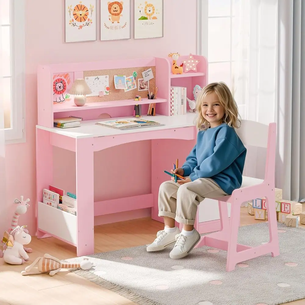 Pink Children's Study Desk Set with Chair, Hutch, and Storage Cabinet for Ages 5-12
Pink Children's Study Desk Set with Chair, Hutch, and Storage Cabinet for Ages 5-12