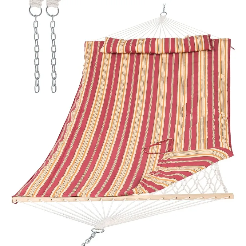Two Person Rope Hammock with Pad, Hanging Tree Double Hammock with Large Pillow, Hardwood Spreader Bar
Two Person Rope Hammock with Pad, Hanging Tree Double Hammock with Large Pillow, Hardwood Spreader Bar