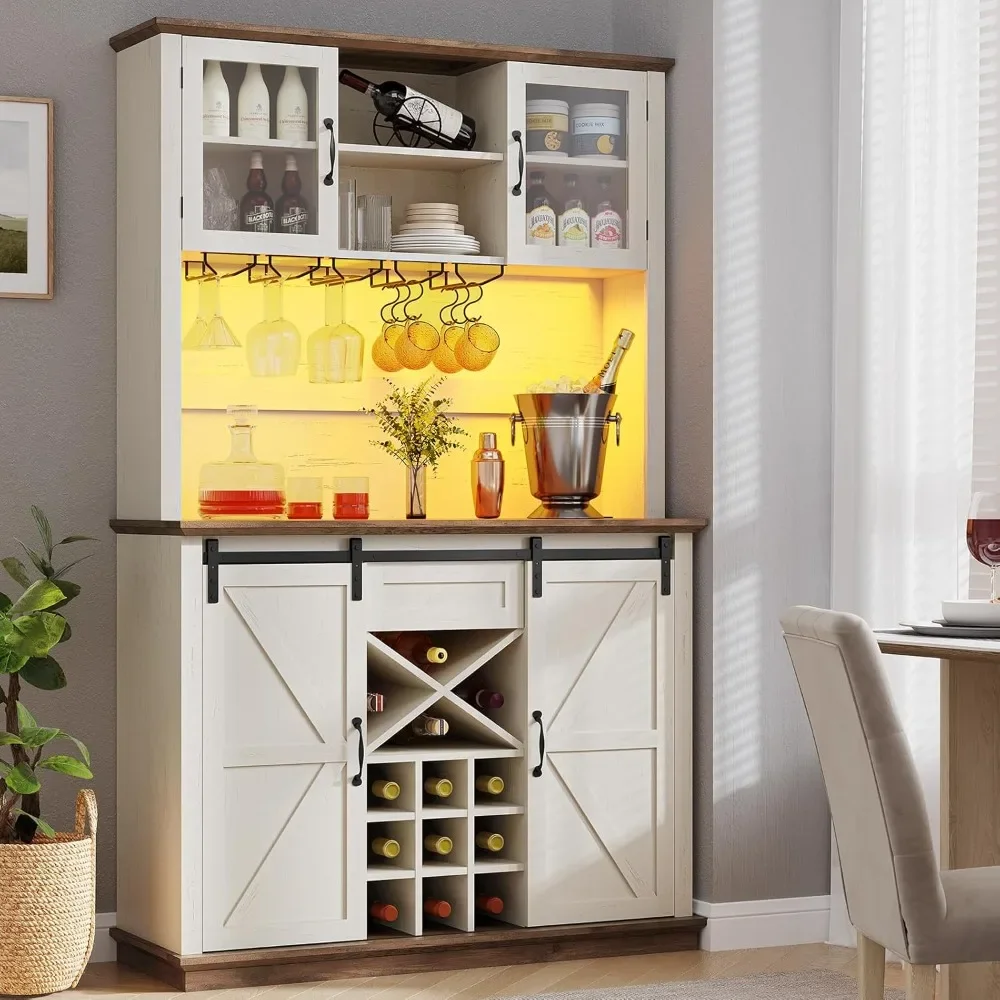 Farmhouse Coffee Bar Cabinet with Storage, Kitchen Bar Cabinet with Sliding Barn Door, Led Lights,Power Strip Coffee Bar Cabinet
Farmhouse Coffee Bar Cabinet with Storage, Kitchen Bar Cabinet with Sliding Barn Door, Led Lights,Power Strip Coffee Bar Cabinet
