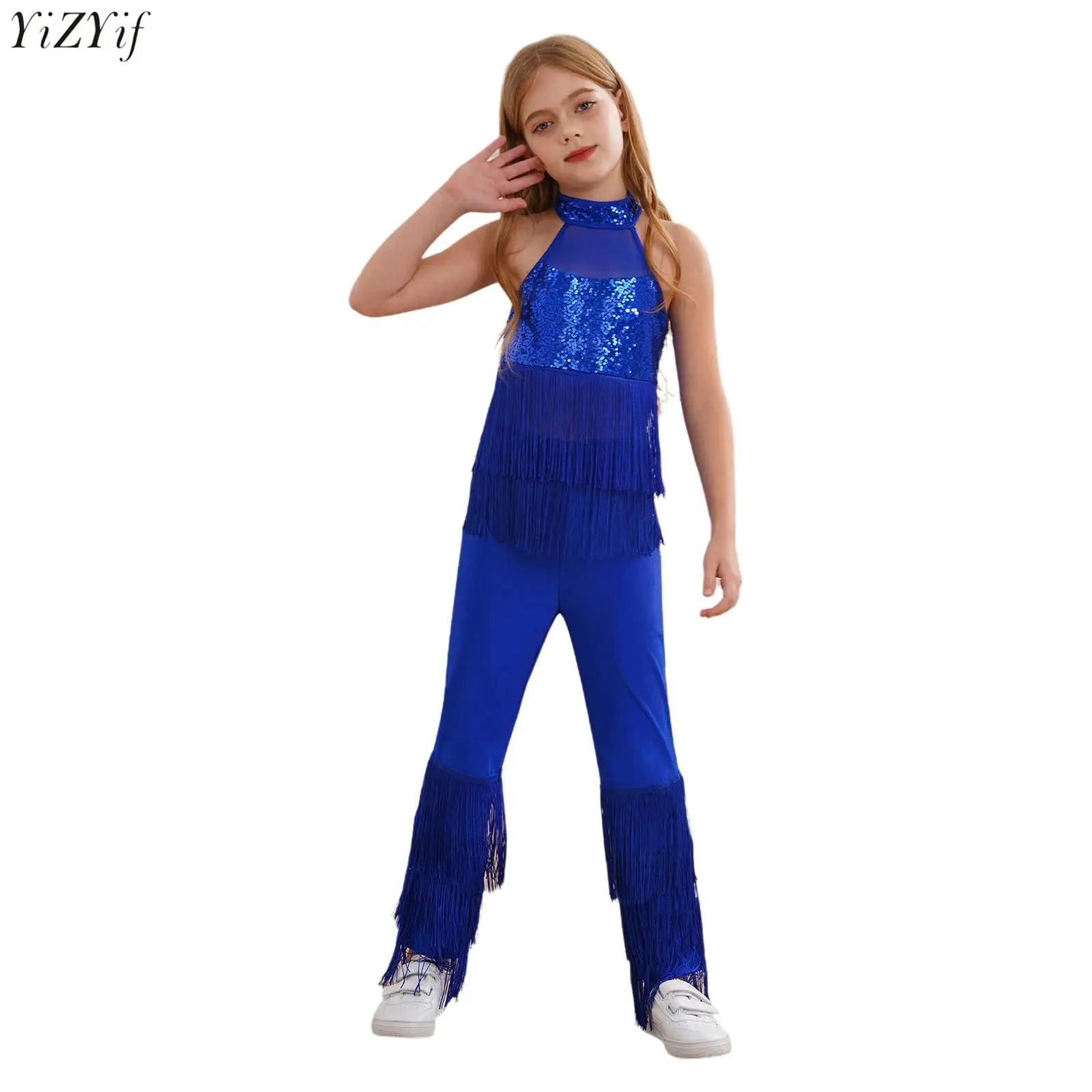 Kids Girls Sequins Tiered Tassels Jazz Latin Dance Jumpsuit Halter Sleeveless Backless Sheer Mesh Patchwork Fringed Bodysuit New
Kids Girls Sequins Tiered Tassels Jazz Latin Dance Jumpsuit Halter Sleeveless Backless Sheer Mesh Patchwork Fringed Bodysuit New