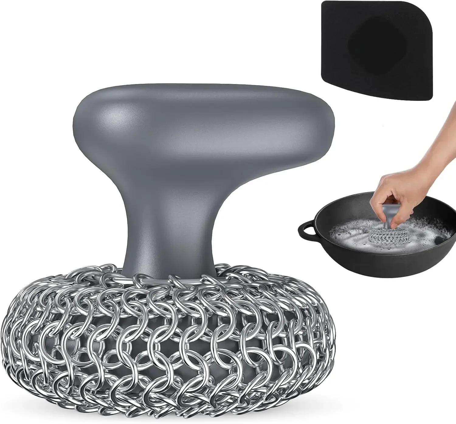 Stainless Steel Chainmail Scrubber for Cast Iron Pans, Dishwasher Safe Cleaning Kit in Grey
Stainless Steel Chainmail Scrubber for Cast Iron Pans, Dishwasher Safe Cleaning Kit in Grey