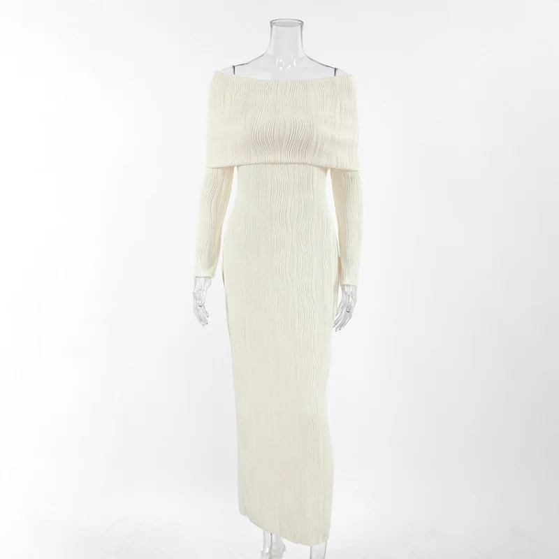 Women's Solid Color Ribbed Temperament Long Dresses Spring 2026 New Elegant High Street Vestidos Sexy Slash Neck Bodycon Dress
Women's Solid Color Ribbed Temperament Long Dresses Spring 2026 New Elegant High Street Vestidos Sexy Slash Neck Bodycon Dress