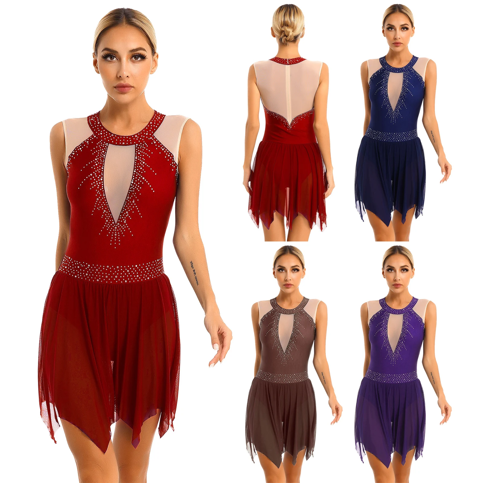 Womens Figure Ice Skating Dance Performance Costume Sleeveless Mesh Gymnastics Leotard Glitter Rhinestone Lyrical Dance Dress
Womens Figure Ice Skating Dance Performance Costume Sleeveless Mesh Gymnastics Leotard Glitter Rhinestone Lyrical Dance Dress