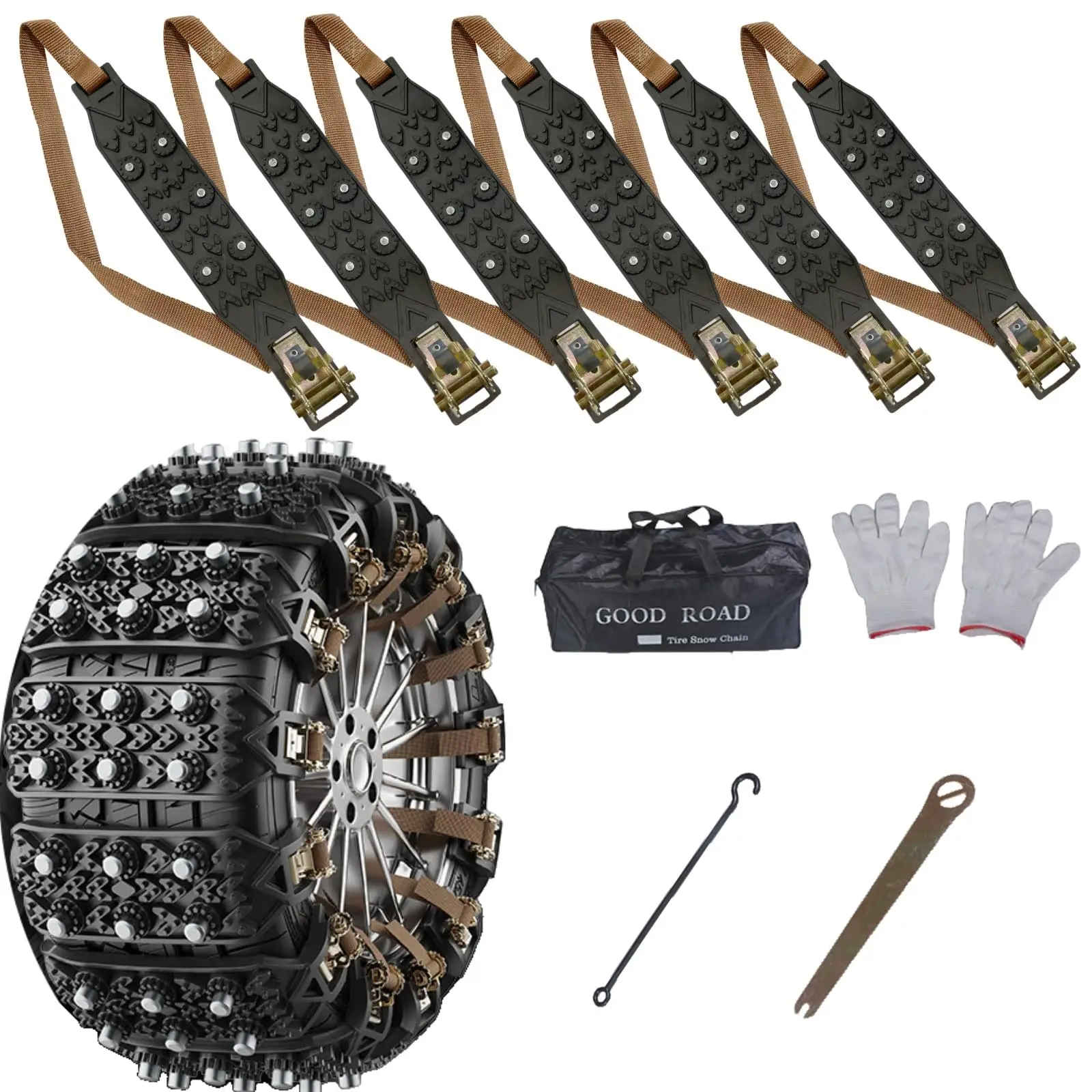 Universal Adjustable Studded Snow Tire Chains For Cars, Trucks, SUVs And Pickups – Black With Installation Tools
Universal Adjustable Studded Snow Tire Chains For Cars, Trucks, SUVs And Pickups – Black With Installation Tools