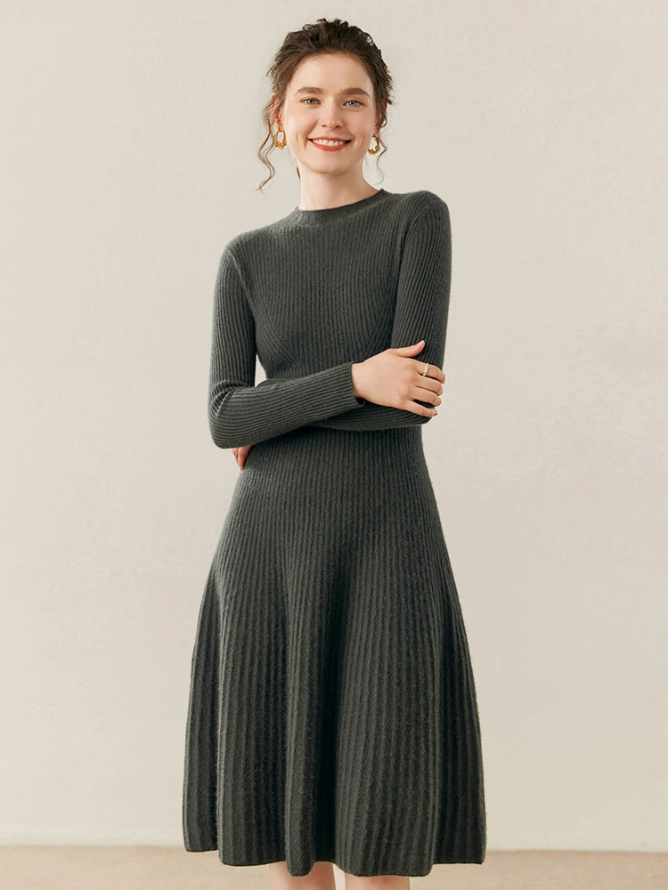 TLOML Women 100% Cashmere Dresses Mock Neck Waist Cinching Dresses Knee Length Slim Autumn Winter Office Lady Cashmere Knitwear
TLOML Women 100% Cashmere Dresses Mock Neck Waist Cinching Dresses Knee Length Slim Autumn Winter Office Lady Cashmere Knitwear
