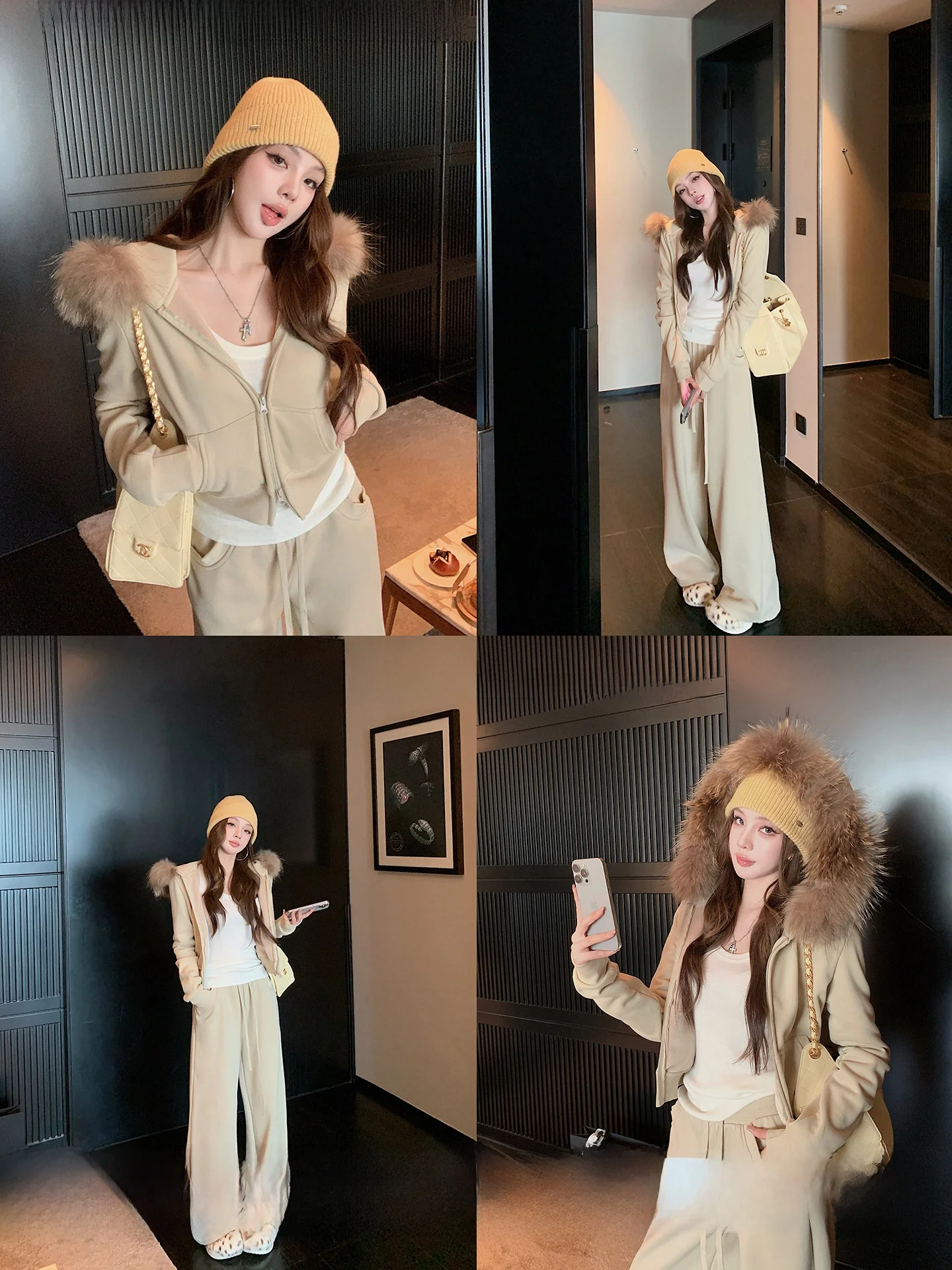 Fleece Lined Hoodie And Pants Set Women's Casual Style Long Sleeve Thermal Winter Outfit with Fur Collar Two Piece Ensemble
Fleece Lined Hoodie And Pants Set Women's Casual Style Long Sleeve Thermal Winter Outfit with Fur Collar Two Piece Ensemble
