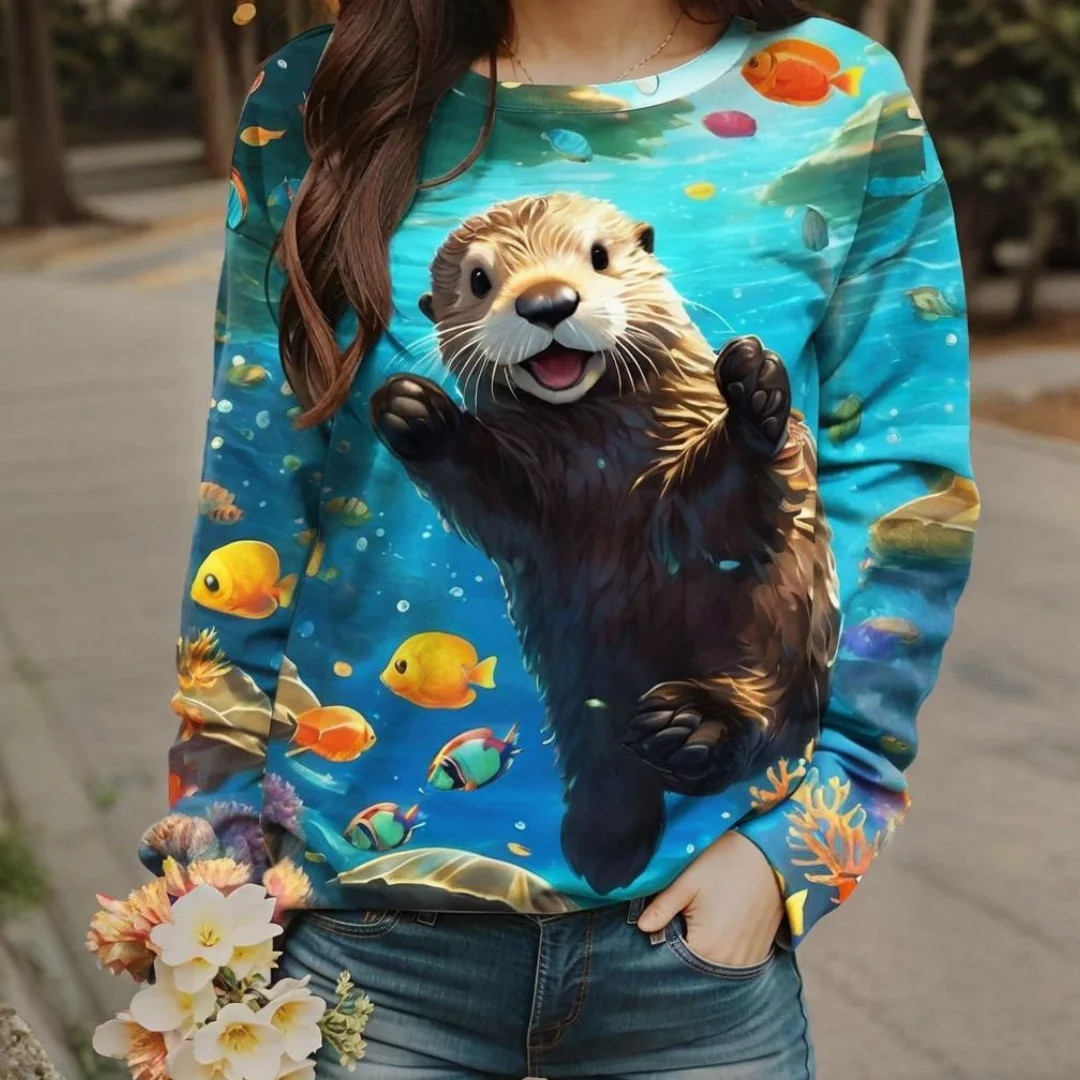 New Women's Long-Sleeved T-Shirt with Otter Print Fashionable Round Neck Long-Sleeved Top Casual OverSize Women's Clothing
New Women's Long-Sleeved T-Shirt with Otter Print Fashionable Round Neck Long-Sleeved Top Casual OverSize Women's Clothing