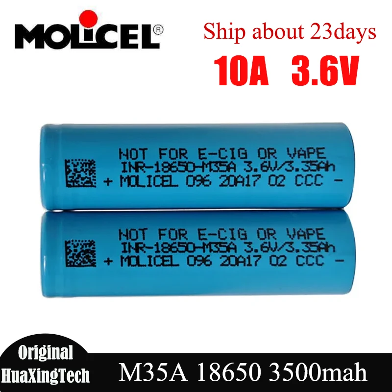 Original Molicel M35A 18650 Battery 3500mAh Li-ion Rechargeable Batteries 10A 3.7V High Capacity Cell for Electrical Tools Toys
Original Molicel M35A 18650 Battery 3500mAh Li-ion Rechargeable Batteries 10A 3.7V High Capacity Cell for Electrical Tools Toys