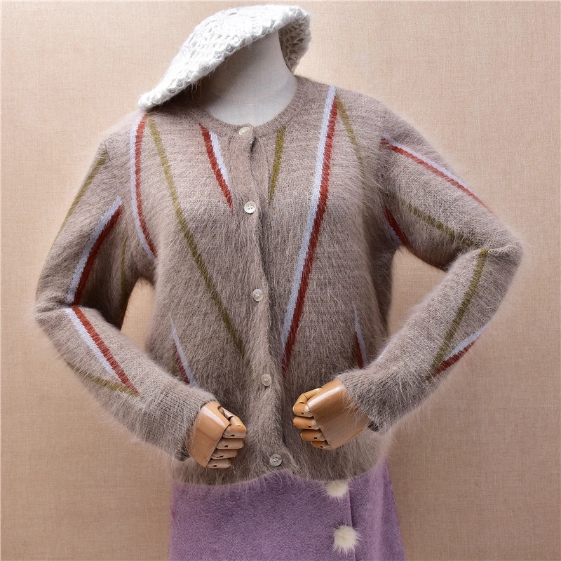 Ladies Women Autumn Winter Striped Fashion Hairy Mink Cashmere Knitted Long Sleeves Loose Cardigans Short Style Sweater Jacket
Ladies Women Autumn Winter Striped Fashion Hairy Mink Cashmere Knitted Long Sleeves Loose Cardigans Short Style Sweater Jacket