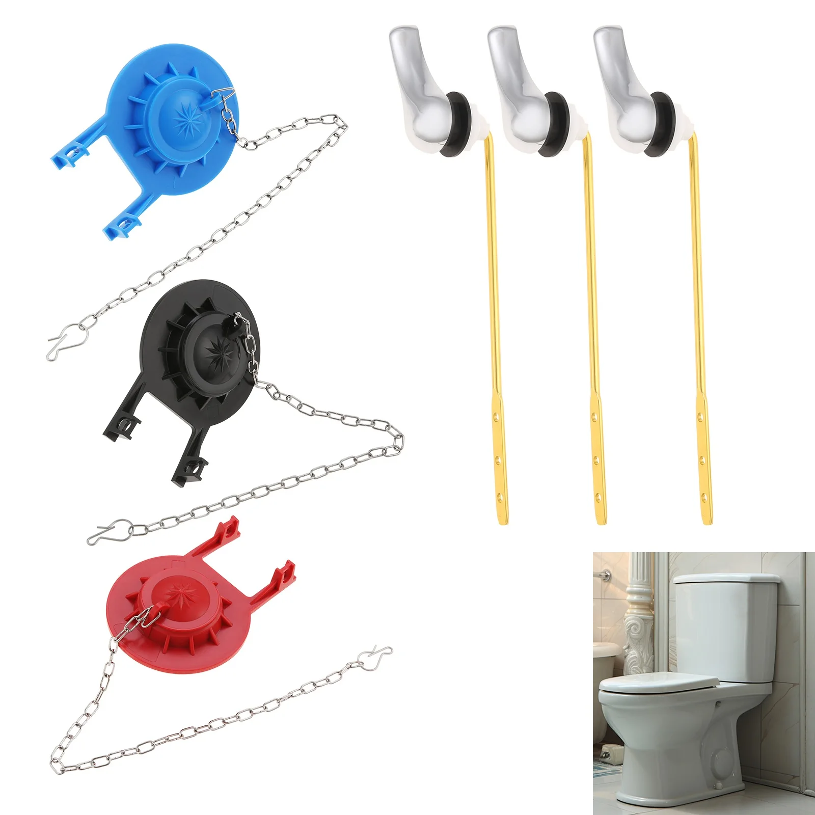 1pc Universal Toilet Handle Replacement Kit 2-inch Flapper with Stainless Steel Chain Chrome Finish Toilet Trip Lever Anti-leak
1pc Universal Toilet Handle Replacement Kit 2-inch Flapper with Stainless Steel Chain Chrome Finish Toilet Trip Lever Anti-leak