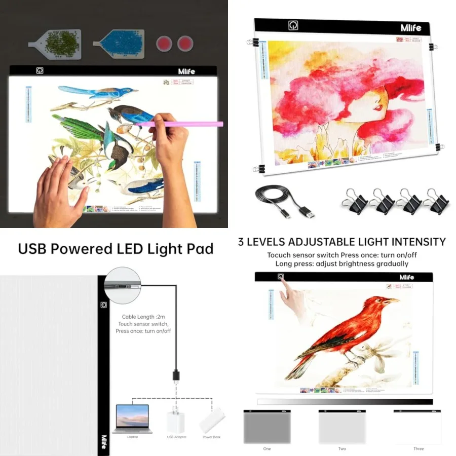 LED Light Pad for Diamond Art Painting Light Board with 3 Brightness, Tracing Light Board with USB Cable and 4 Fasten Clips for
LED Light Pad for Diamond Art Painting Light Board with 3 Brightness, Tracing Light Board with USB Cable and 4 Fasten Clips for