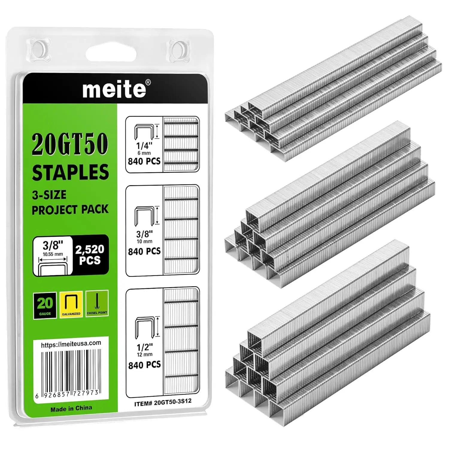 T50 Staples 1/4 3/8 1/2 Inch Leg, 2520 Counts, Galvanized 20 Gauge 3/8 Crown for Staple Gun
T50 Staples 1/4 3/8 1/2 Inch Leg, 2520 Counts, Galvanized 20 Gauge 3/8 Crown for Staple Gun