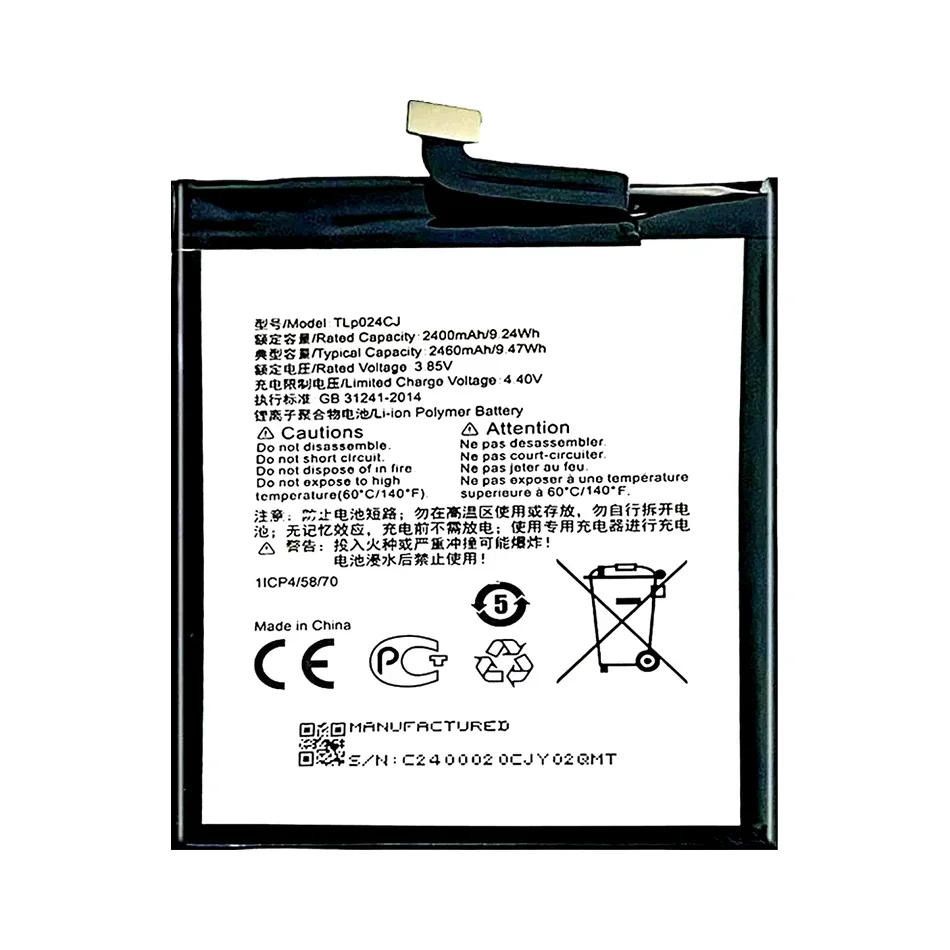 Mobile Phone Battery 2400mAh For Alcatel A3 OT-5046/Shine Lite OT-5080 5080X OT-5046D OT-5046Y 5046D 5046Y TLP024C1/TLP024CJ
Mobile Phone Battery 2400mAh For Alcatel A3 OT-5046/Shine Lite OT-5080 5080X OT-5046D OT-5046Y 5046D 5046Y TLP024C1/TLP024CJ