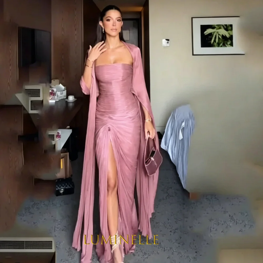 Glamarous Ruched Chiffon Evening Dresses With Detachable Shawl Side Slit Floor Length Customized Cap Sleeve Prom Dress For Women
Glamarous Ruched Chiffon Evening Dresses With Detachable Shawl Side Slit Floor Length Customized Cap Sleeve Prom Dress For Women