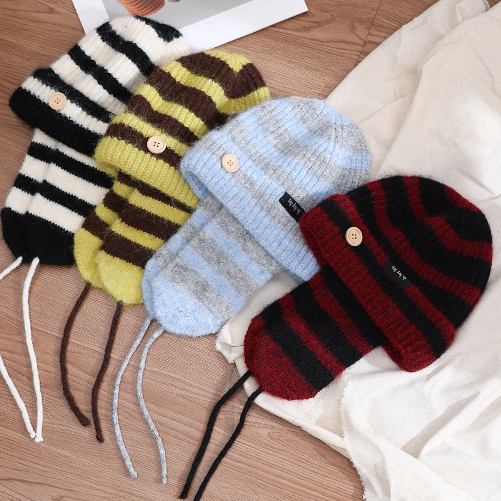 Полосатая шапка-ушанка Y2k, зимняя шапка-бомбер, шерстяная вязаная шапка, шерстяная женская теплая шапка для холодной погоды, осенняя женская шапка
Полосатая шапка-ушанка Y2k, зимняя шапка-бомбер, шерстяная вязаная шапка, шерстяная женская теплая шапка для холодной погоды, осенняя женская шапка