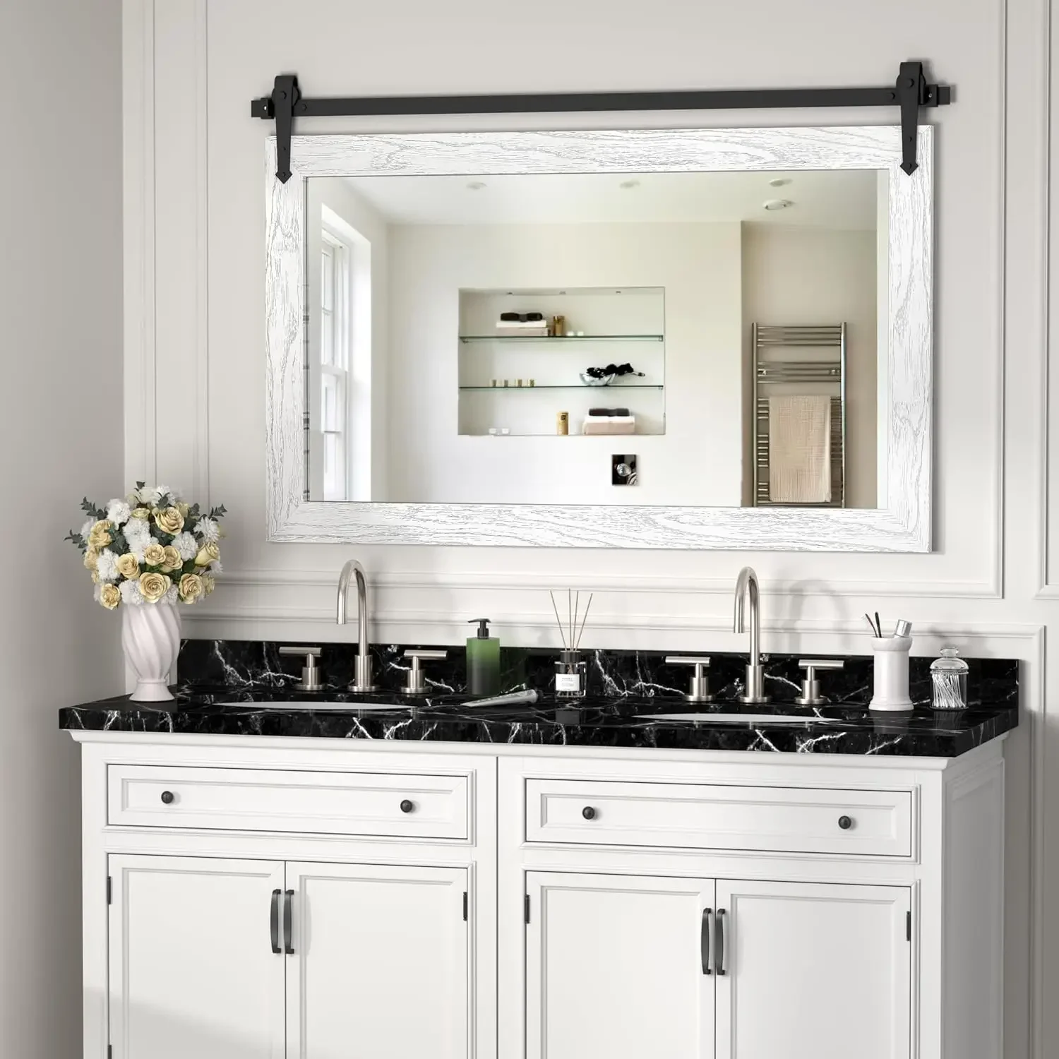 Farmhouse Mirror 42”x28” White Rustic Mirror for Wall Vanity Mirrors Barn Door Style Decor Bathroom Living Room Entryway Bedroom
Farmhouse Mirror 42”x28” White Rustic Mirror for Wall Vanity Mirrors Barn Door Style Decor Bathroom Living Room Entryway Bedroom
