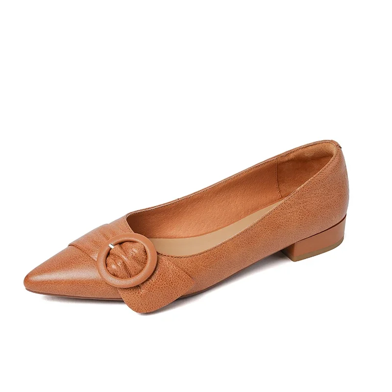Fashionable Vegetable Tanned Leather Pointed Toe Shallow Comfortable Low Heel Buckle Decorative Slip-on Shoes for Women
Fashionable Vegetable Tanned Leather Pointed Toe Shallow Comfortable Low Heel Buckle Decorative Slip-on Shoes for Women