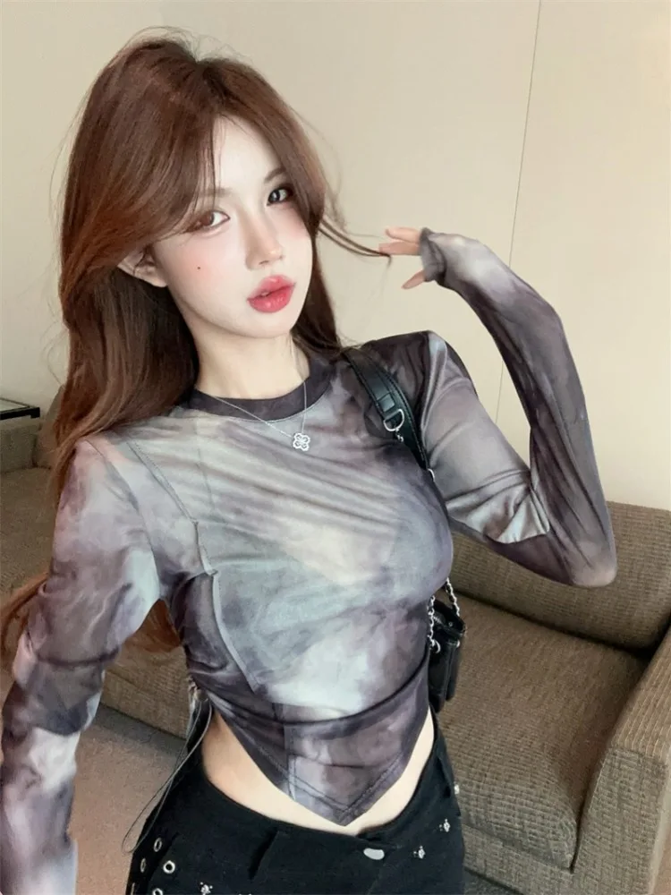 Retro American Dyed Tie Dye Short Irregular One Side Drawstring Thin Women's Summer Mesh T Shirt Fashionable Commute Style
Retro American Dyed Tie Dye Short Irregular One Side Drawstring Thin Women's Summer Mesh T Shirt Fashionable Commute Style